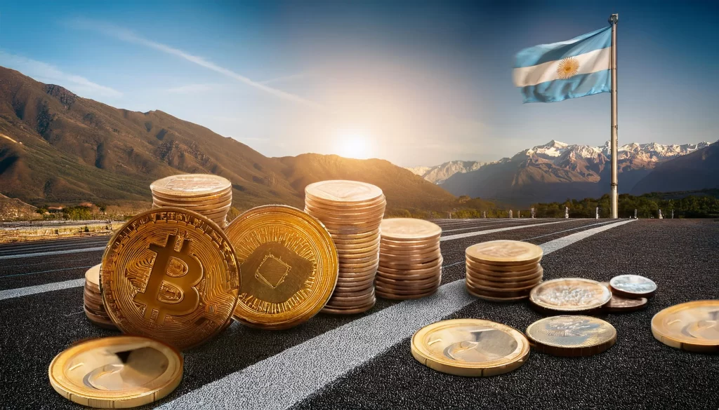 bandera argentina con monedas en el suelo